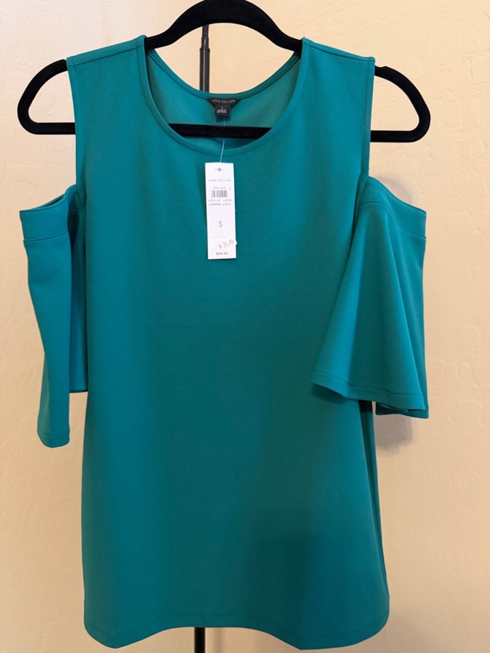 New Ann Taylor Teal Cold-Shoulder Blouse size S